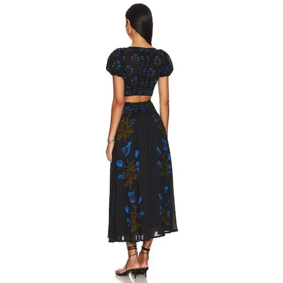 Free People Easy To Love Set in Black Combo Top Skirt Floral - Picture 3 of 4
